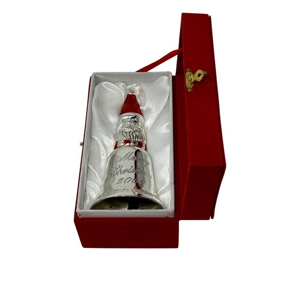 2005 Santa Christmas Bell Limited Edition Silver-Plated Ornament- Red Velvet Box - Picture 1 of 12
